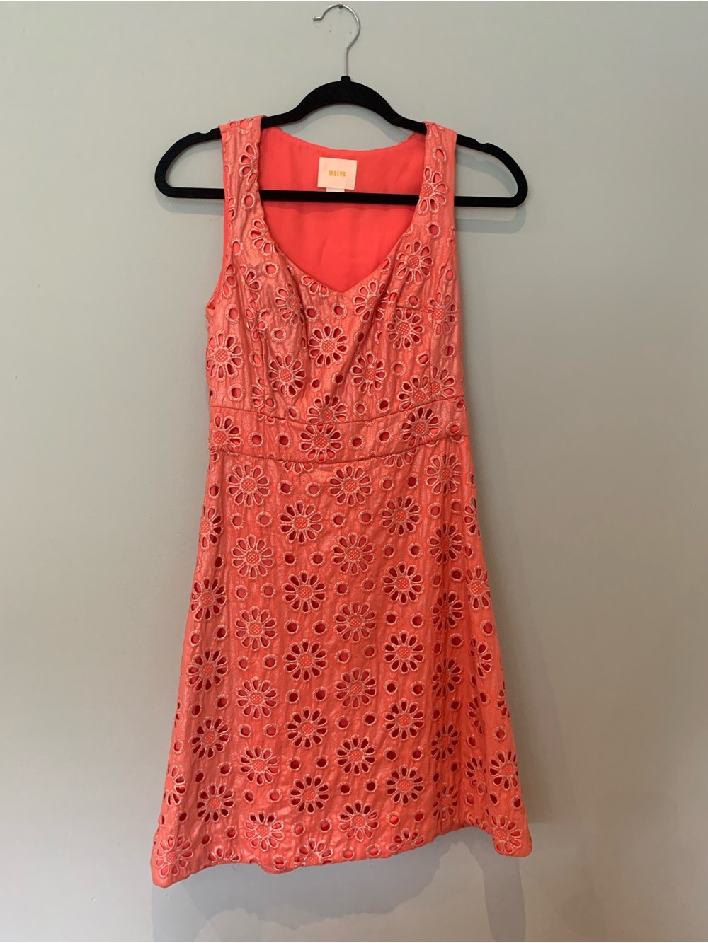 Anthropologie Maeve Coral Eyelet Floral Mini Dress